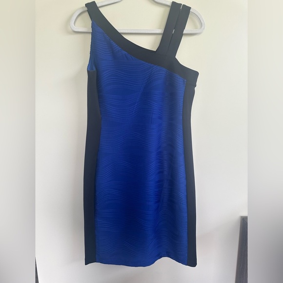 ❤️ Enfocus Studio Blue One Shoulder Sheath Midi Dress size 10 PTP 17 - Picture 2 of 4